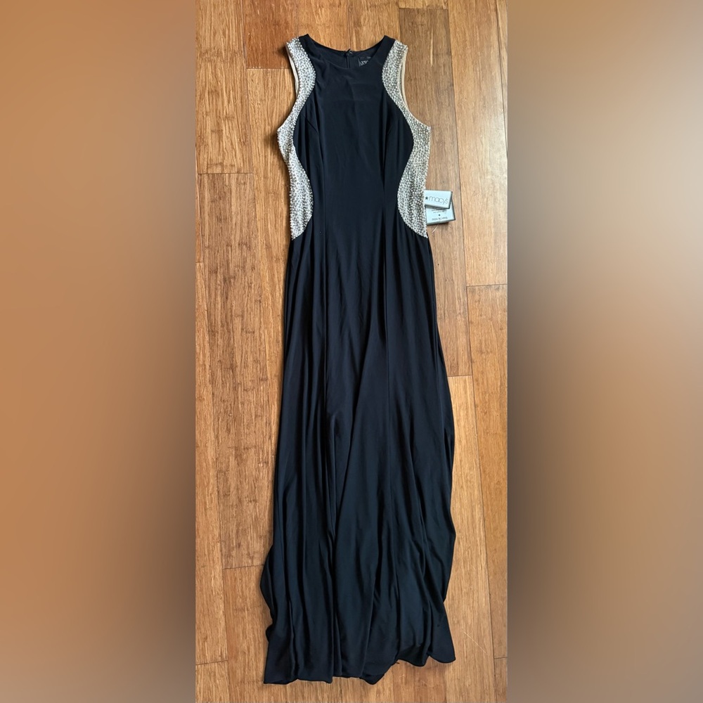Xscape Black Maxi Dress with Silver Embellishments
